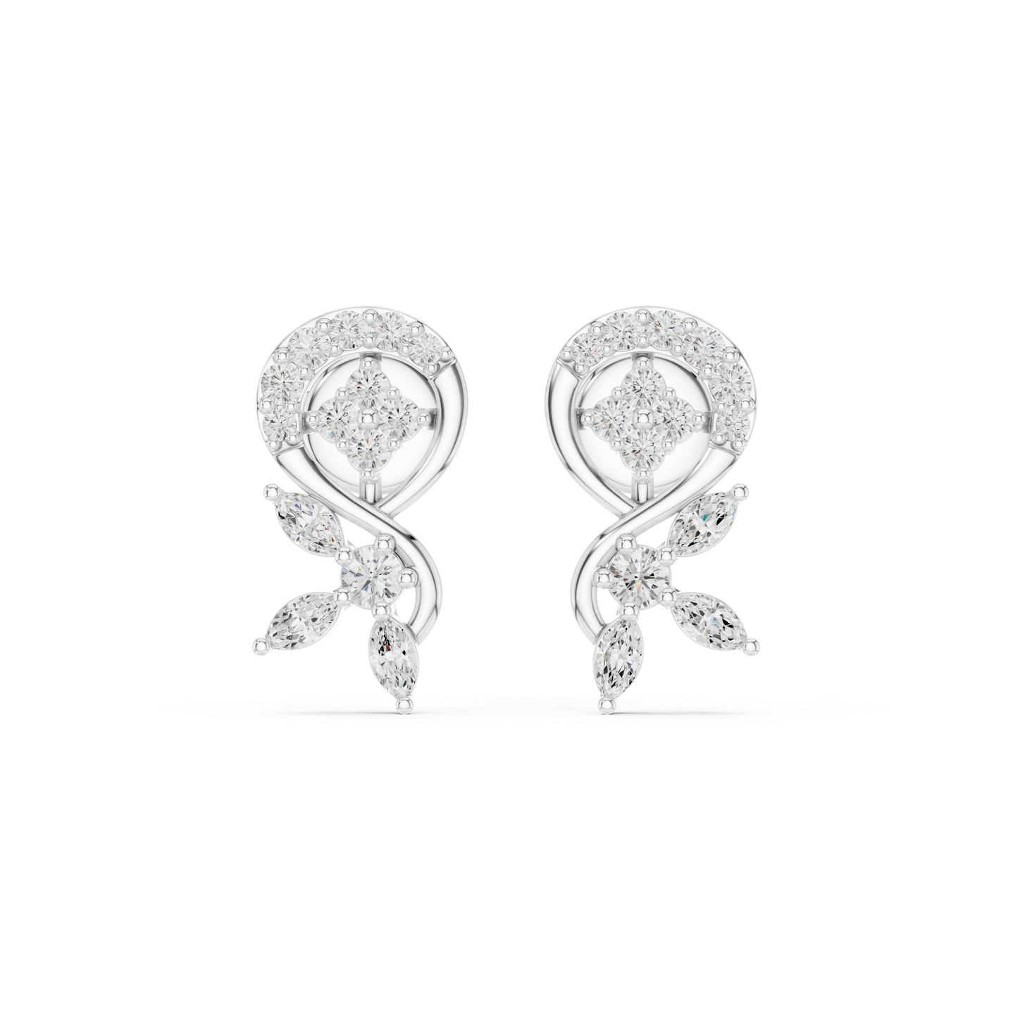 Paisley Leaves Lab Diamonds Stud Earrings