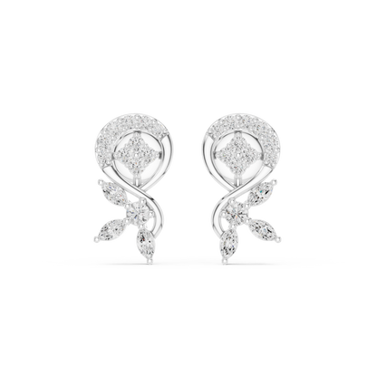 Paisley Leaves Lab Diamonds Stud Earrings