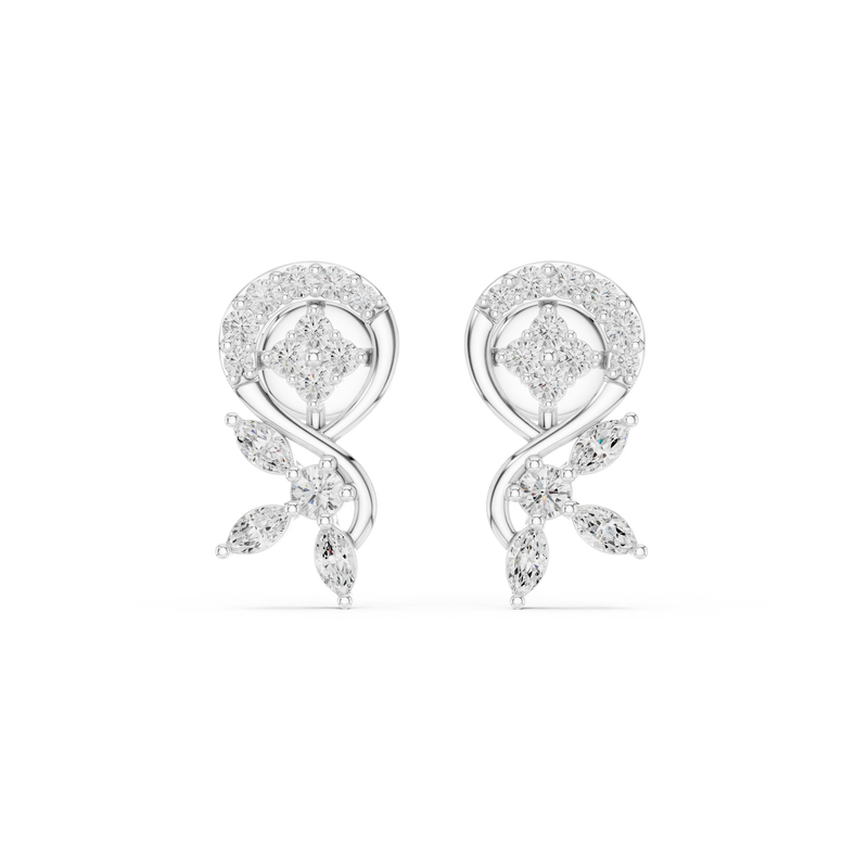 Paisley Leaves Lab Diamonds Stud Earrings