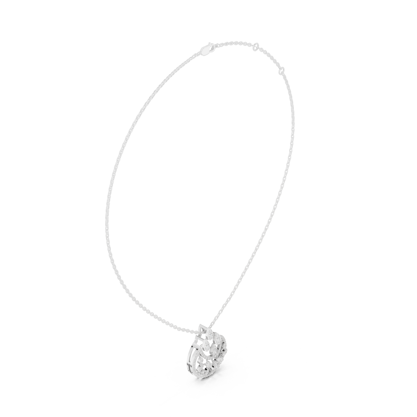 Lunar Awakening – Blooming Lab Diamond Crescent Pendant For Women