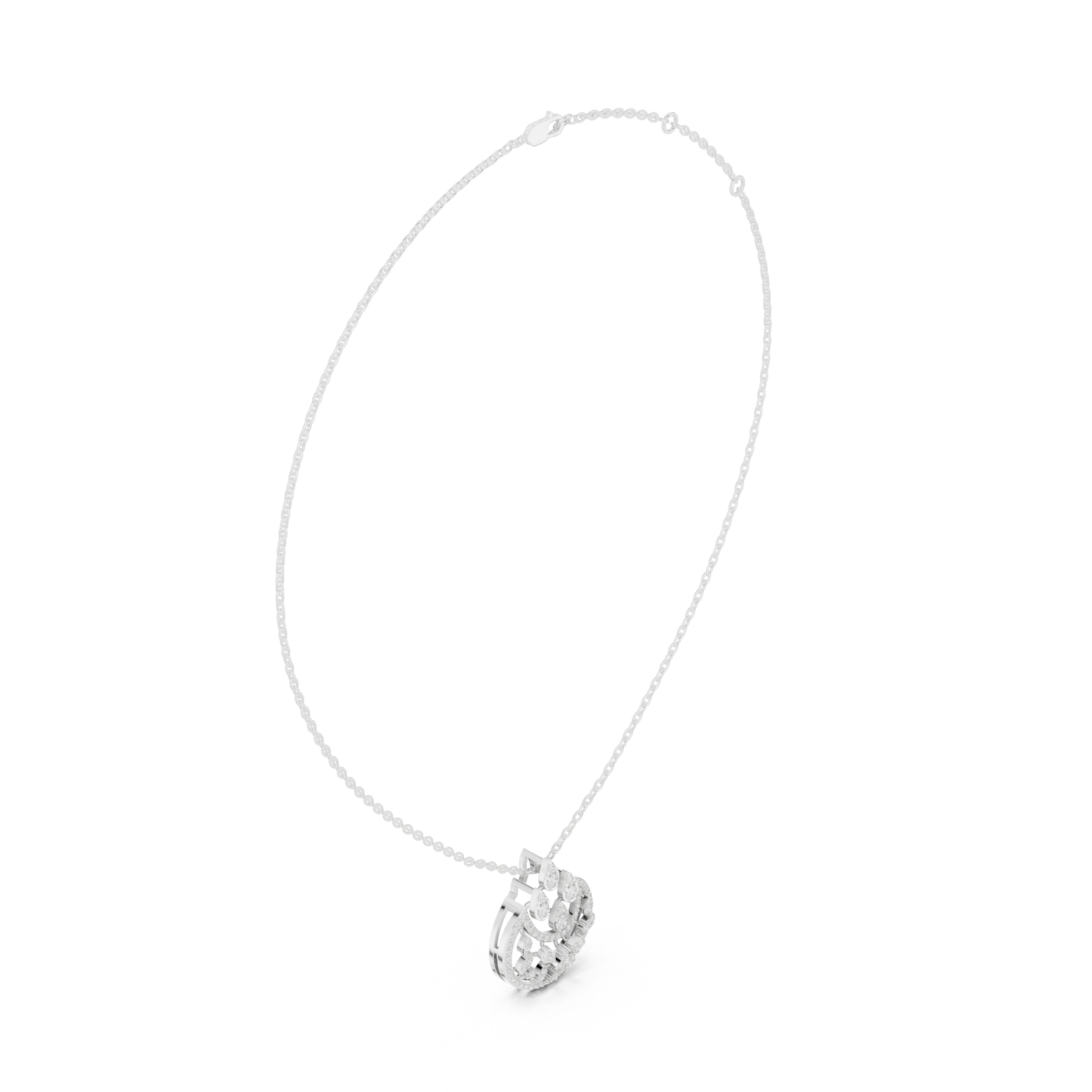 Lunar Awakening – Blooming Lab Diamond Crescent Pendant For Women