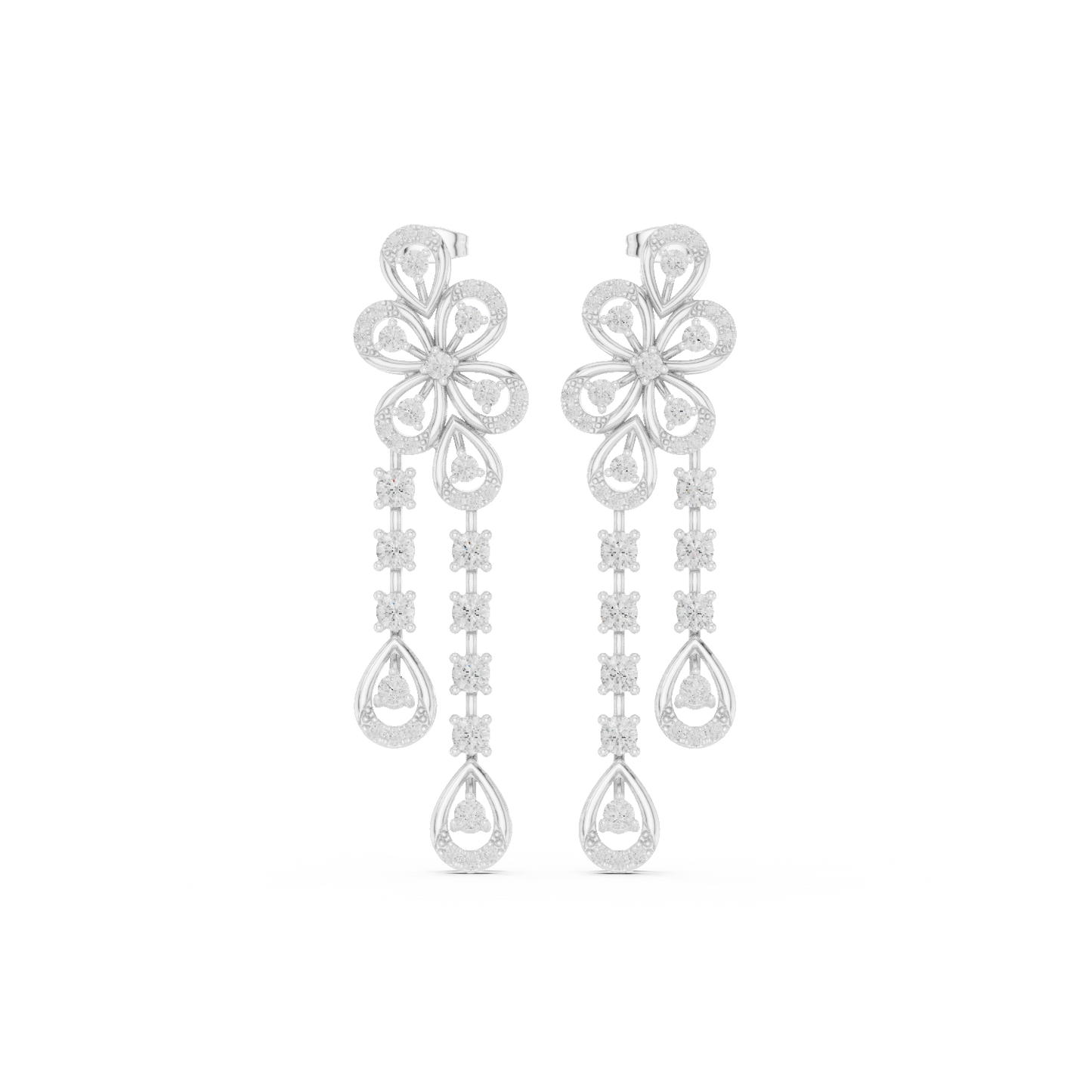 Blooming Grace Lab Diamond Floral Dangler Earrings For Wedding & Parties