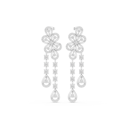 Blooming Grace Lab Diamond Floral Dangler Earrings For Wedding & Parties