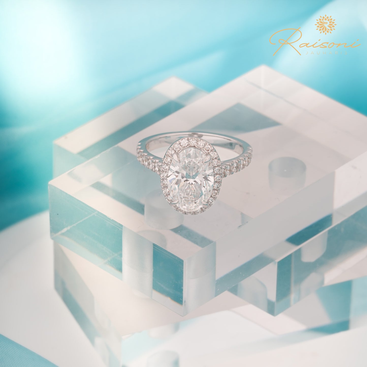 Halo Oval Shape 2 Carat Solitaire Lab Diamond Wedding Ring