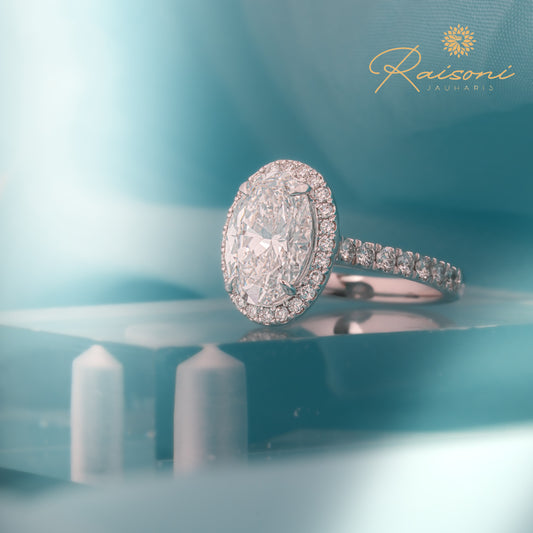 Halo Oval Shape 2 Carat Solitaire Lab Diamond Wedding Ring