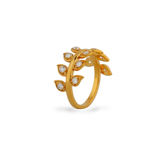 Leaf Motif Lab Diamond Ring in Yellow Gold