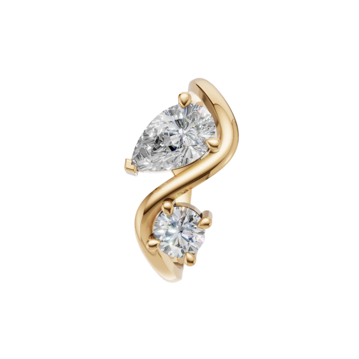 Elegant Twist Toi et Moi Lab Grown Diamond Ring | Pear & Round Cut | Luxury Crossover Design
