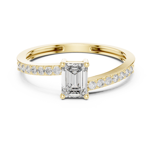 Emerald Shape Lab Diamond Bypass Trendy Ring