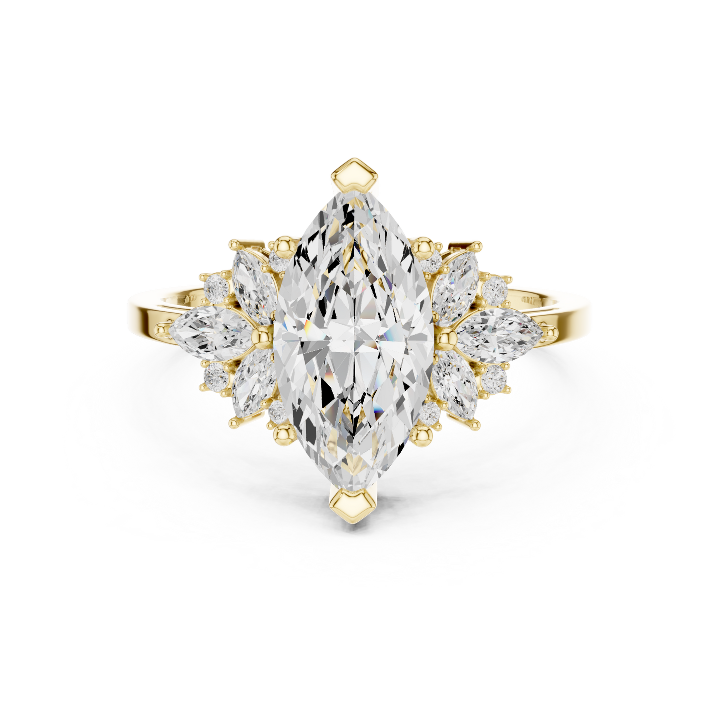 1.5 Carat Marquise-cut Centerpiece Cluster Lab Diamond Ring with Floral-inspired Arrangement