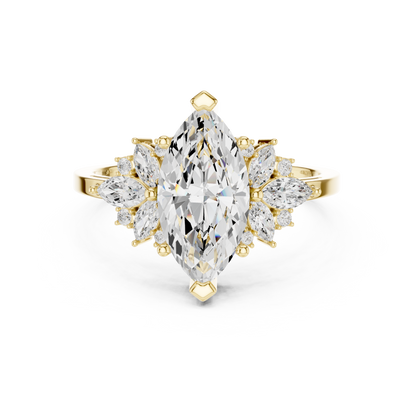 1.5 Carat Marquise-cut Centerpiece Cluster Lab Diamond Ring with Floral-inspired Arrangement