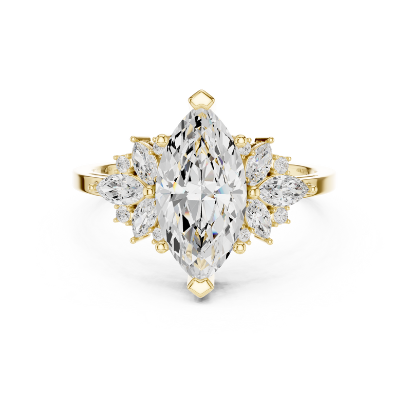1.5 Carat Marquise-cut Centerpiece Cluster Lab Diamond Ring with Floral-inspired Arrangement