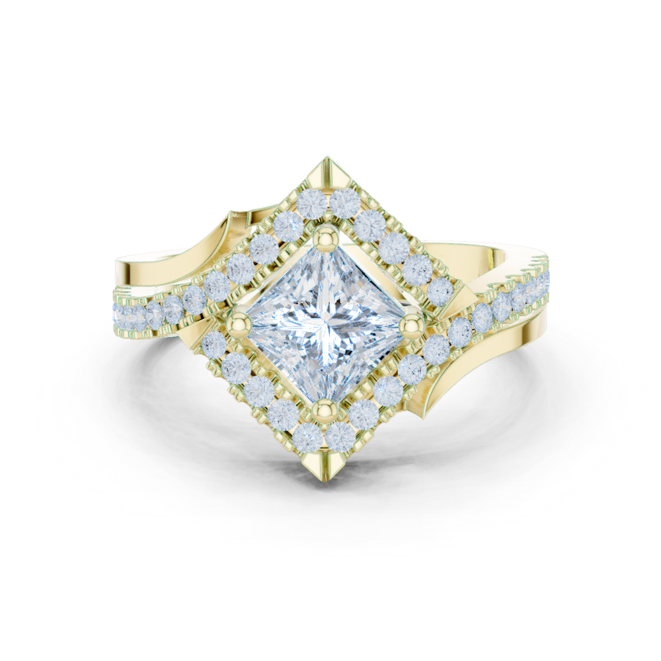 Twilight Empress Princess-Cut 1 Carat Lab Diamond Halo Engagement Ring in Yellow Gold