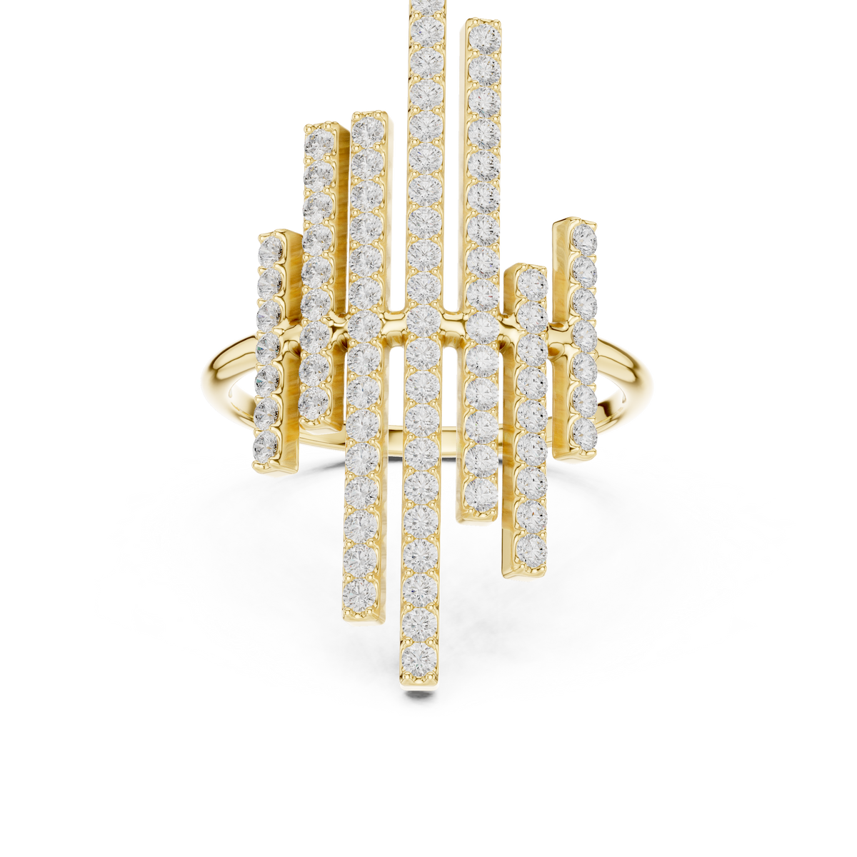 Midnight Skyline Spark Lab Diamond Bar Ring For Parties in Yellow Gold