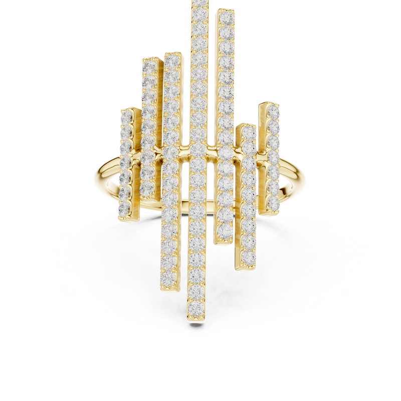 Midnight Skyline Spark Lab Diamond Bar Ring For Parties in Yellow Gold