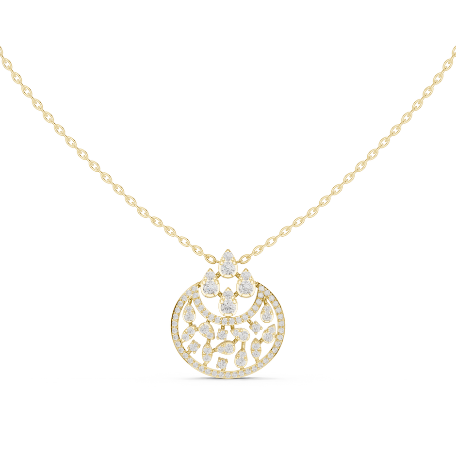Lunar Awakening – Blooming Lab Diamond Crescent Pendant For Women