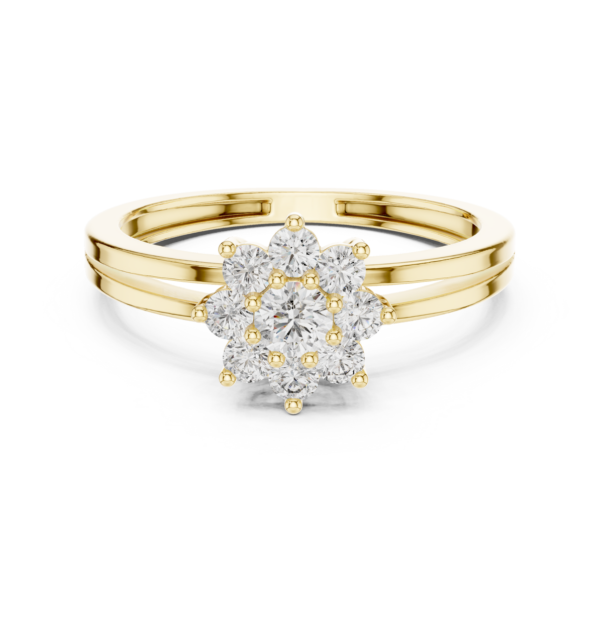 SoulShine Floral Cluster Split Shank Lab Diamond Ring in Yellow Gold
