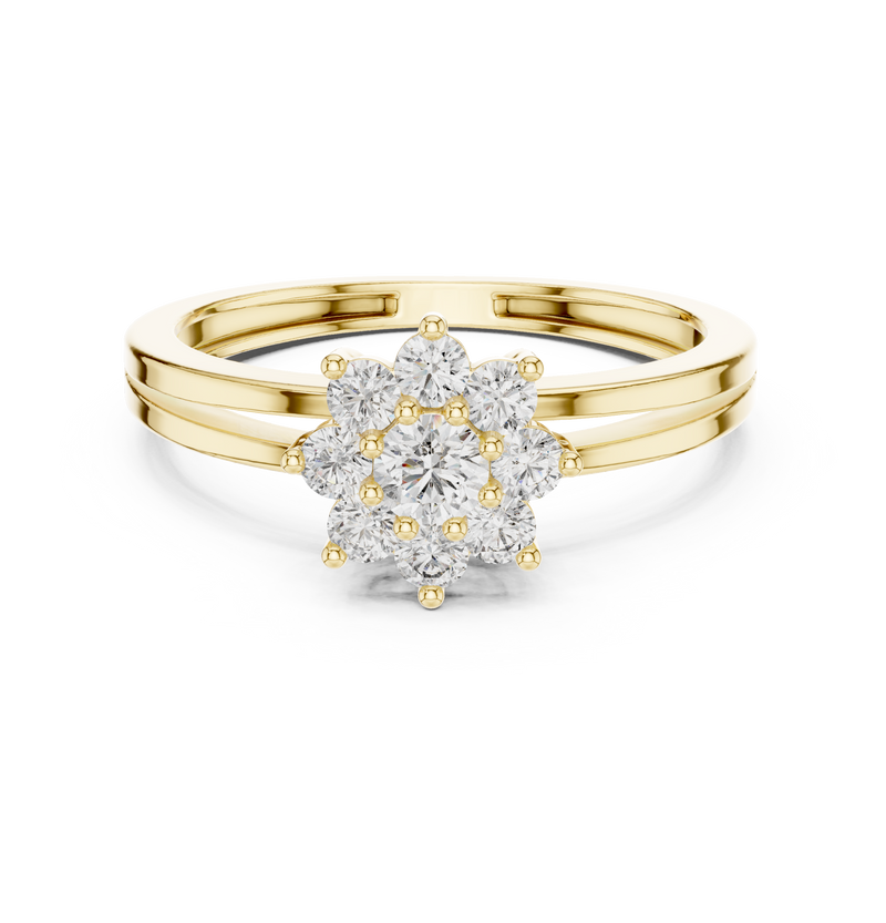 SoulShine Floral Cluster Split Shank Lab Diamond Ring in Yellow Gold