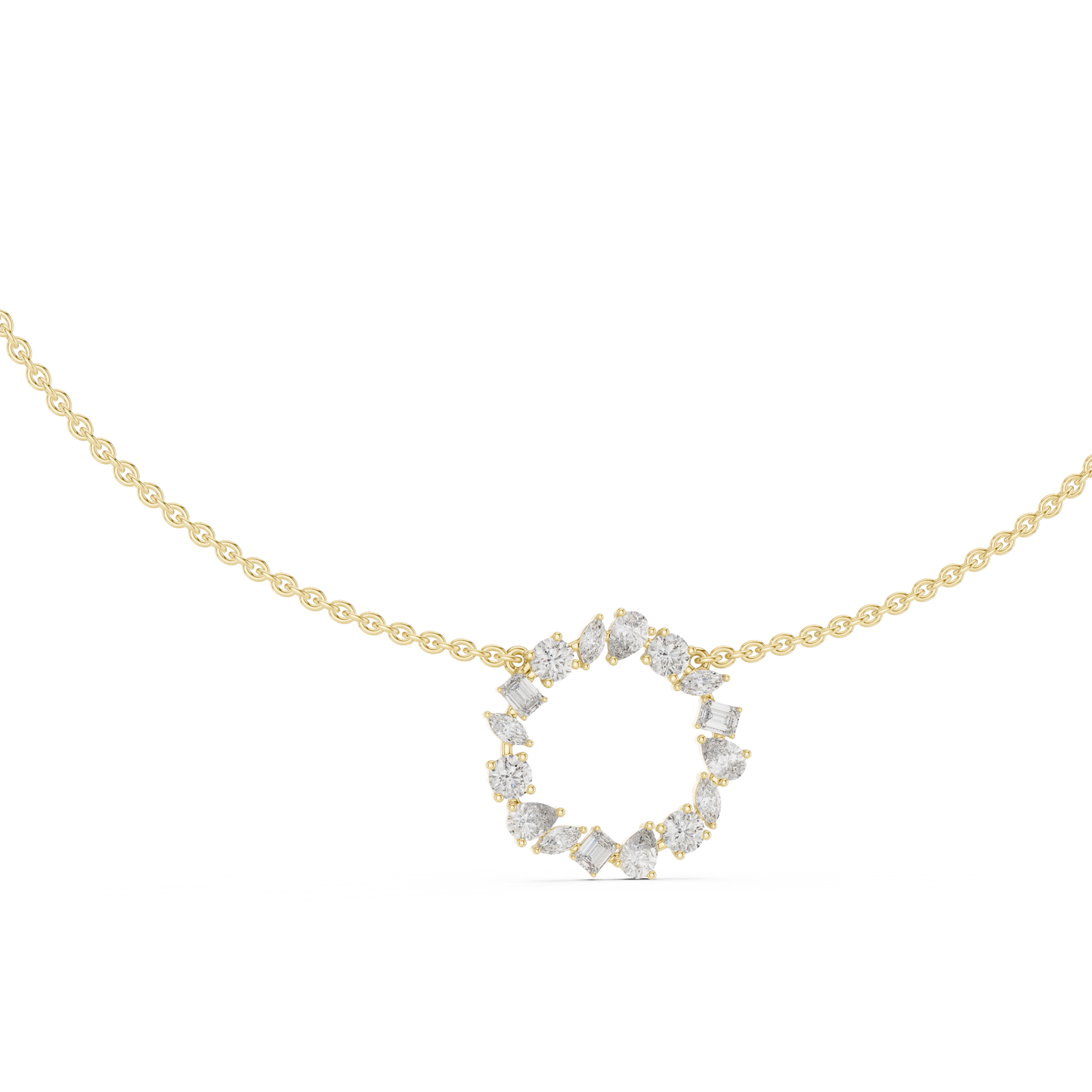 Celestial Circle Necklace with Multi-Shape Lab Grown Diamonds – Luxe Modern Pendant for Women