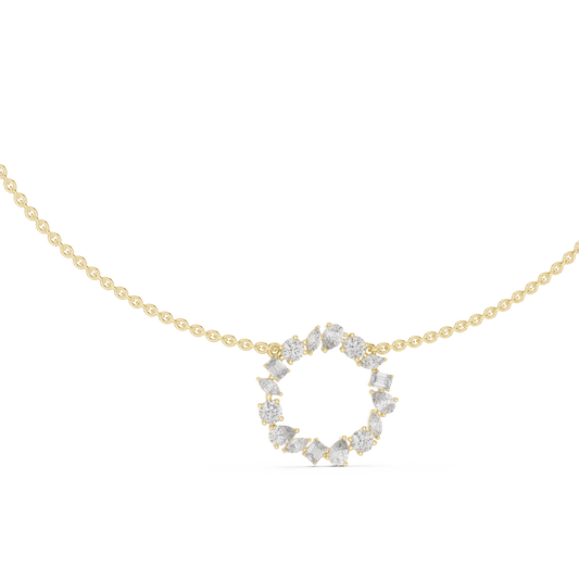Celestial Circle Necklace with Multi-Shape Lab Grown Diamonds – Luxe Modern Pendant for Women