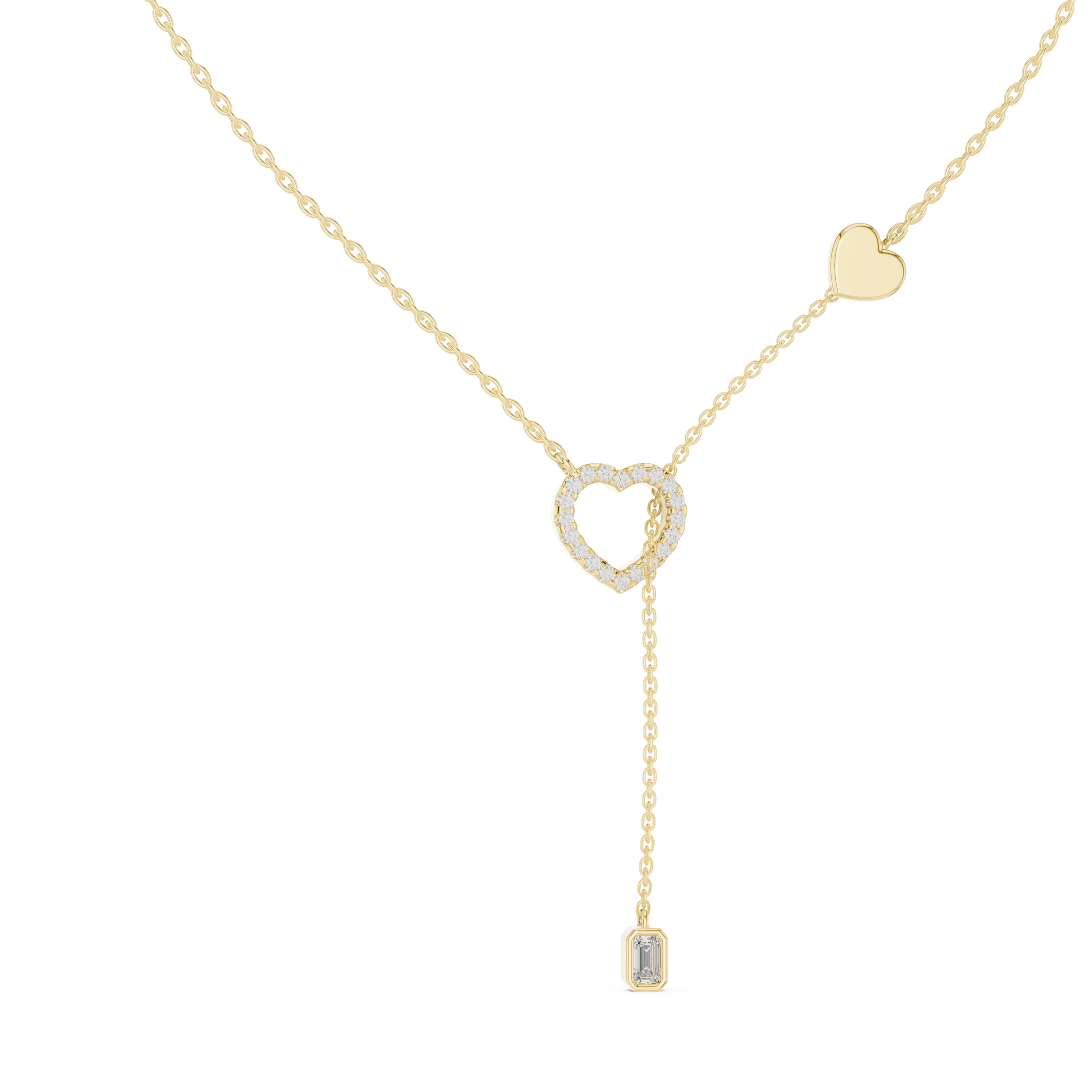 Double Heart Y Necklace with Lab Diamond – Romantic Lariat Chain for Women | Love Pendant for Rich & Classy Gifting