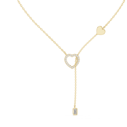 Double Heart Y Necklace with Lab Diamond – Romantic Lariat Chain for Women | Love Pendant for Rich & Classy Gifting