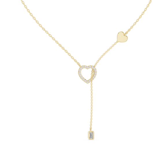 Double Heart Y Necklace with Lab Diamond – Romantic Lariat Chain for Women | Love Pendant for Rich & Classy Gifting