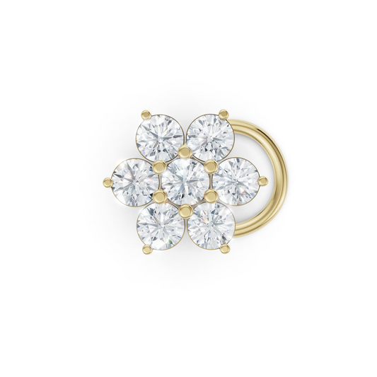 Clustered Phool Motif 50 Pointer Lab Diamond Studded Nosepin