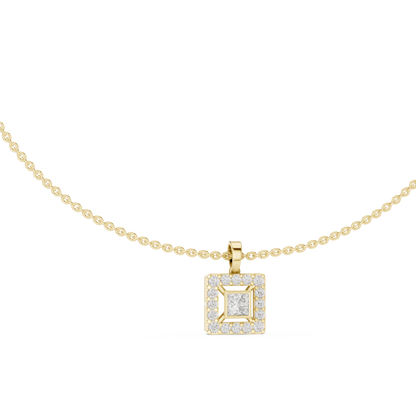 Royal Minimalism Halo Princess Pendant Necklace in Lab Diamonds