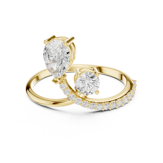 Bonded for Life Bypass Diamond Ring with Attached Pear & Round Lab Diamonds