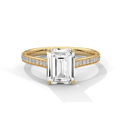 Celestial Emerald Spark Lab Diamond Ring – 2 Carat Solitaire with Pavé Side Band for Women