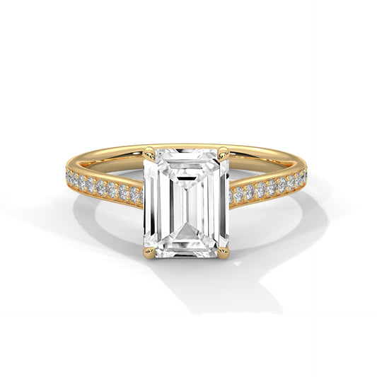 Celestial Emerald Spark Lab Diamond Ring – 2 Carat Solitaire with Pavé Side Band for Women