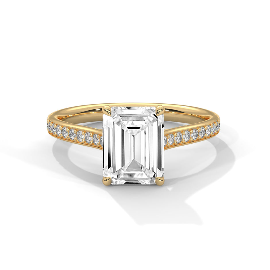 Celestial Emerald Spark Lab Diamond Ring – 2 Carat Solitaire with Pavé Side Band for Women