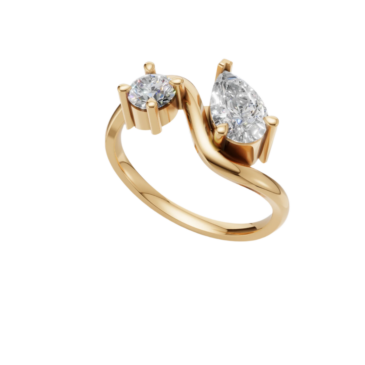 Elegant Twist Toi et Moi Lab Grown Diamond Ring | Pear & Round Cut | Luxury Crossover Design