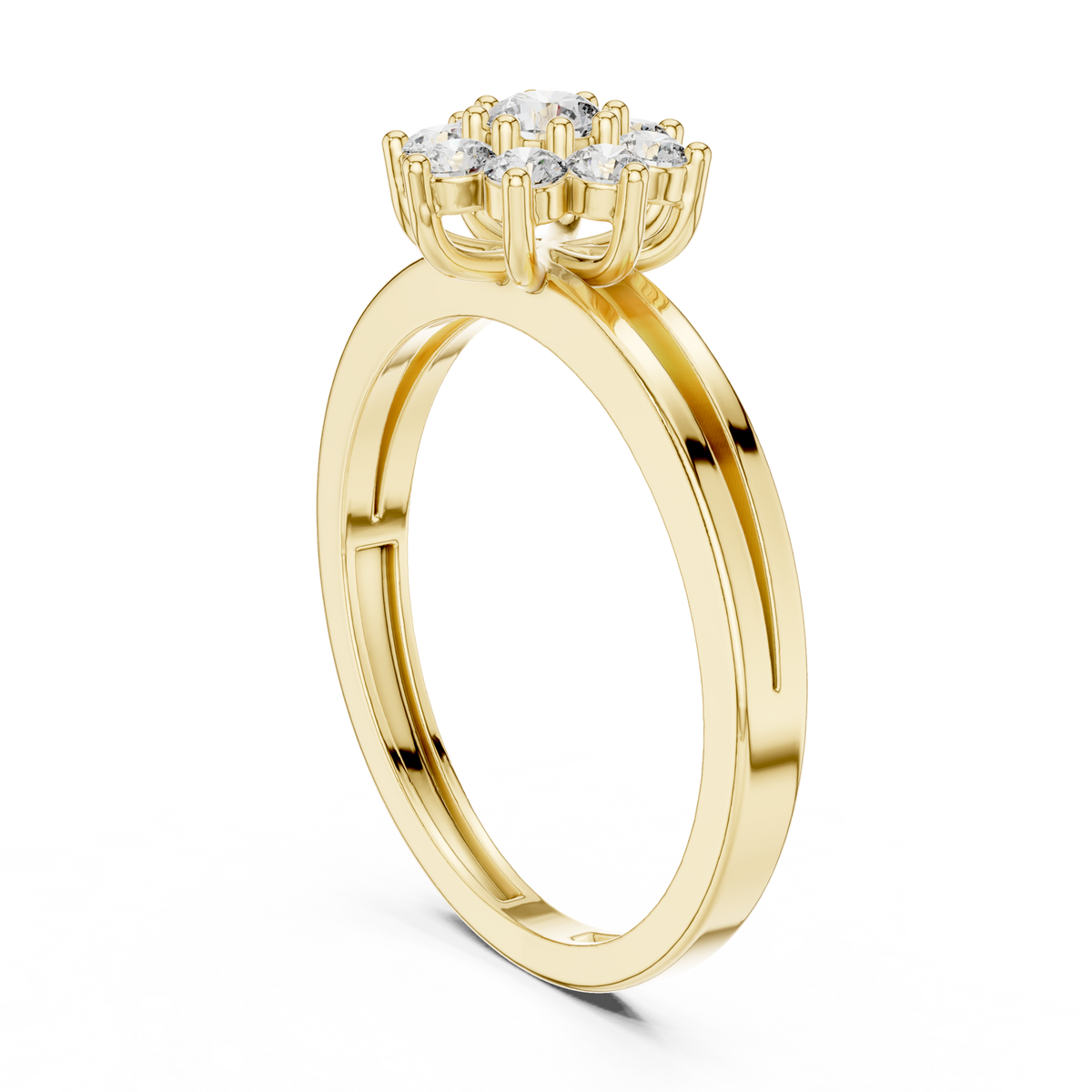 SoulShine Floral Cluster Split Shank Lab Diamond Ring in Yellow Gold – view 2