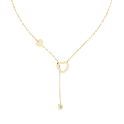 Double Heart Y Necklace with Lab Diamond – Romantic Lariat Chain for Women | Love Pendant for Rich & Classy Gifting