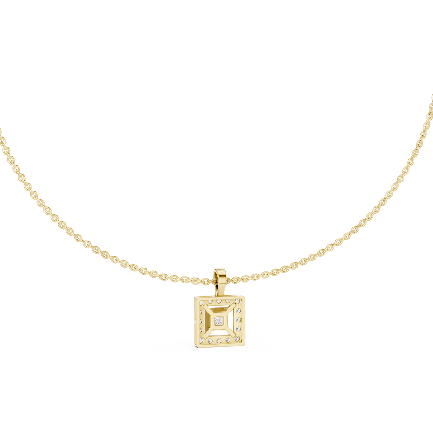 Royal Minimalism Halo Princess Pendant Necklace in Lab Diamonds
