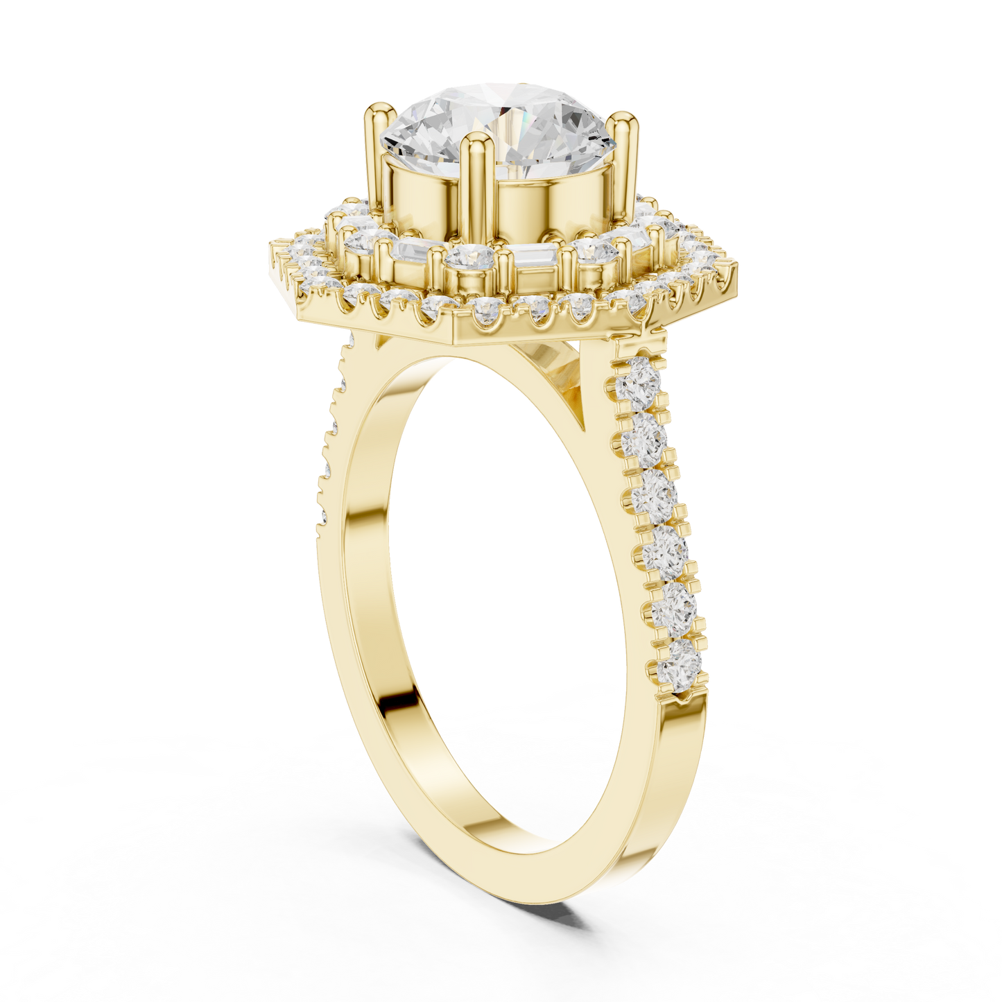 1.5 Carat Lab Grown Diamond Hexagon Double Halo Engagement Bridal Ring