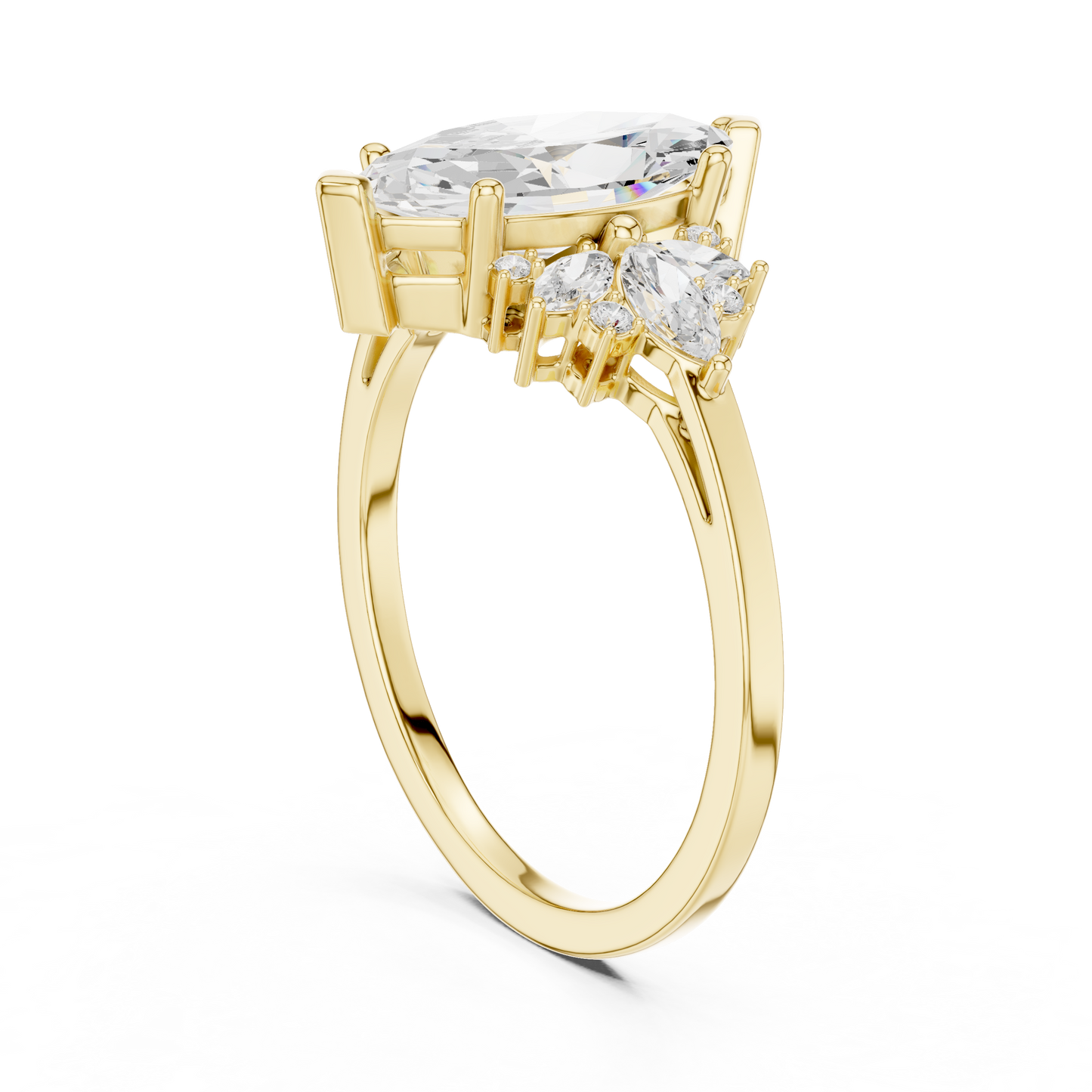 1.5 Carat Marquise-cut Centerpiece Cluster Lab Diamond Ring with Floral-inspired Arrangement