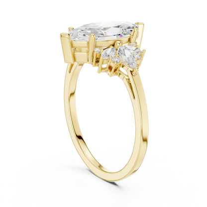 1.5 Carat Marquise-cut Centerpiece Cluster Lab Diamond Ring with Floral-inspired Arrangement
