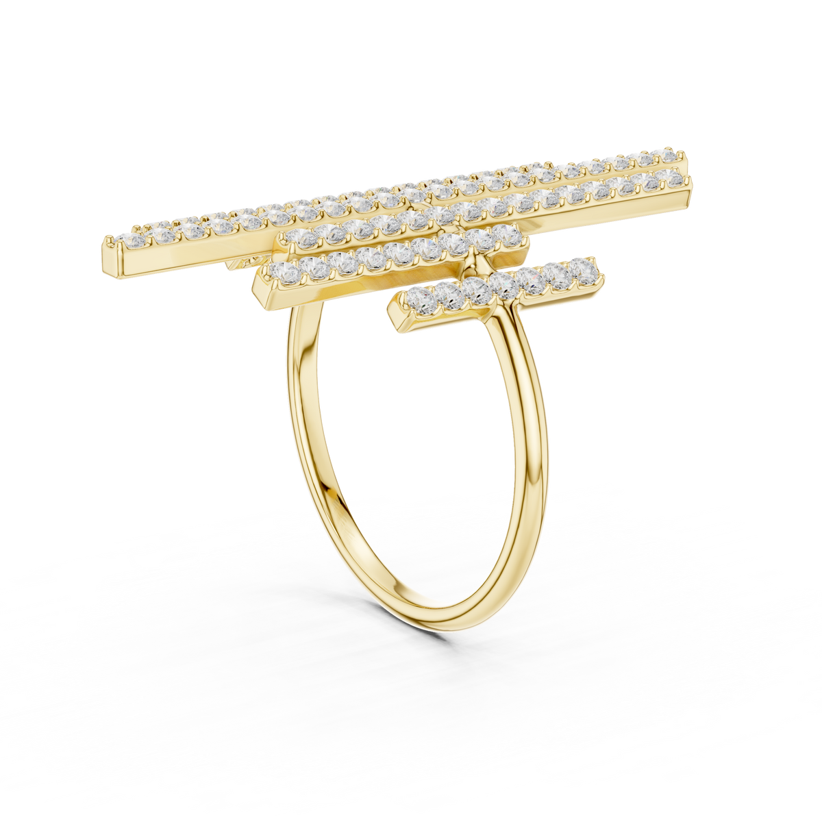 Midnight Skyline Spark Lab Diamond Bar Ring For Parties in Yellow Gold – view 4