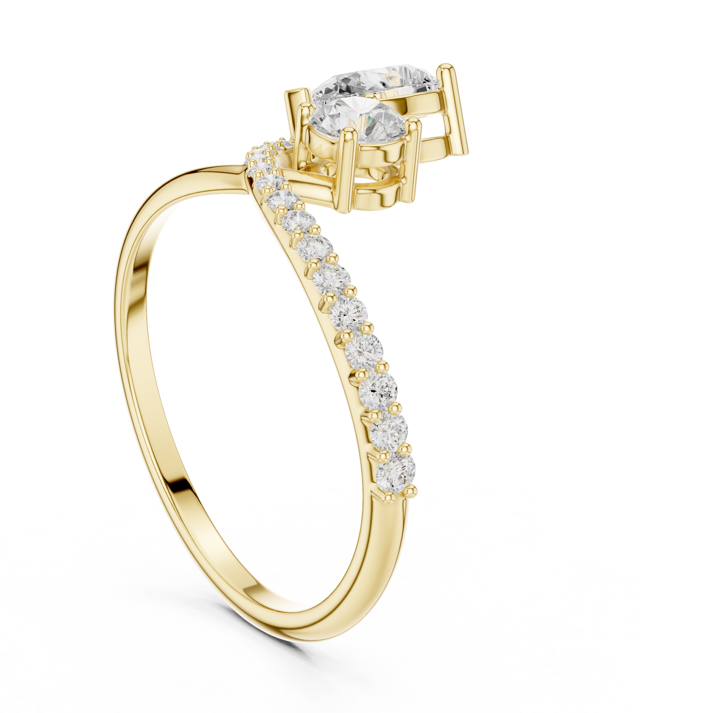 Bonded for Life Bypass Diamond Ring with Attached Pear & Round Lab Diamonds