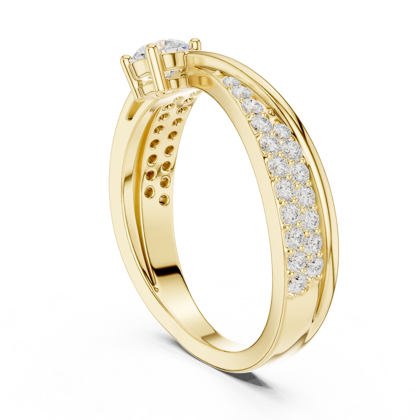 Celestial Cross Round Lab Diamond Split Shank Engagement Ring