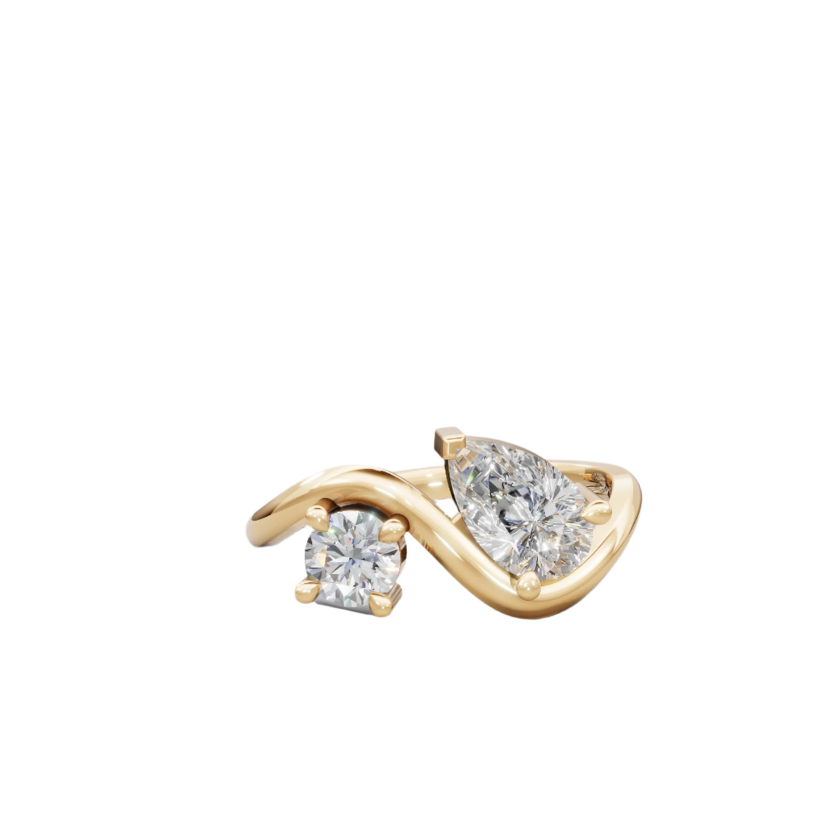 Elegant Twist Toi et Moi Lab Grown Diamond Ring | Pear & Round Cut | Luxury Crossover Design