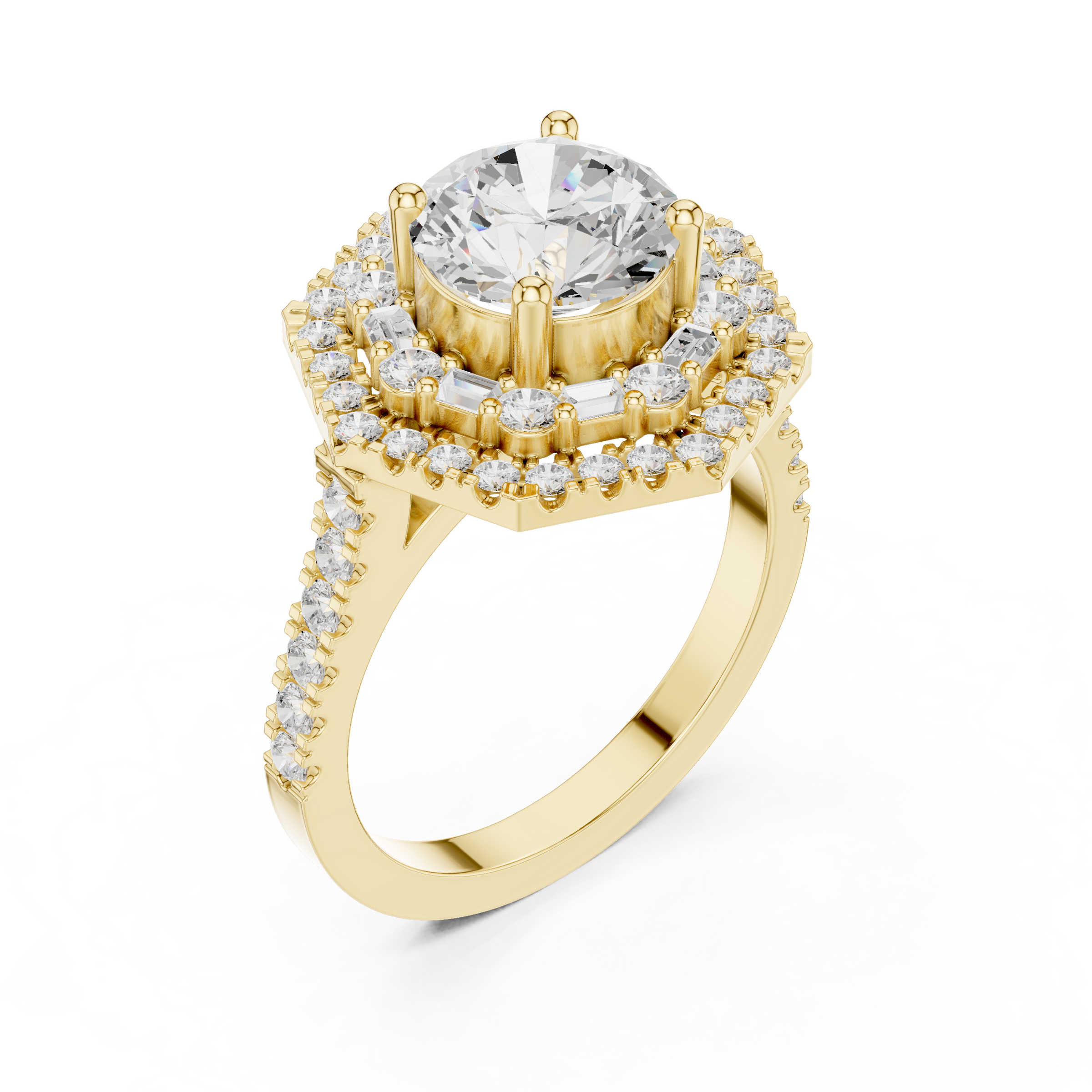 Double Halo 1.5 Carat Round Shining Lab Diamond Engagement Ring