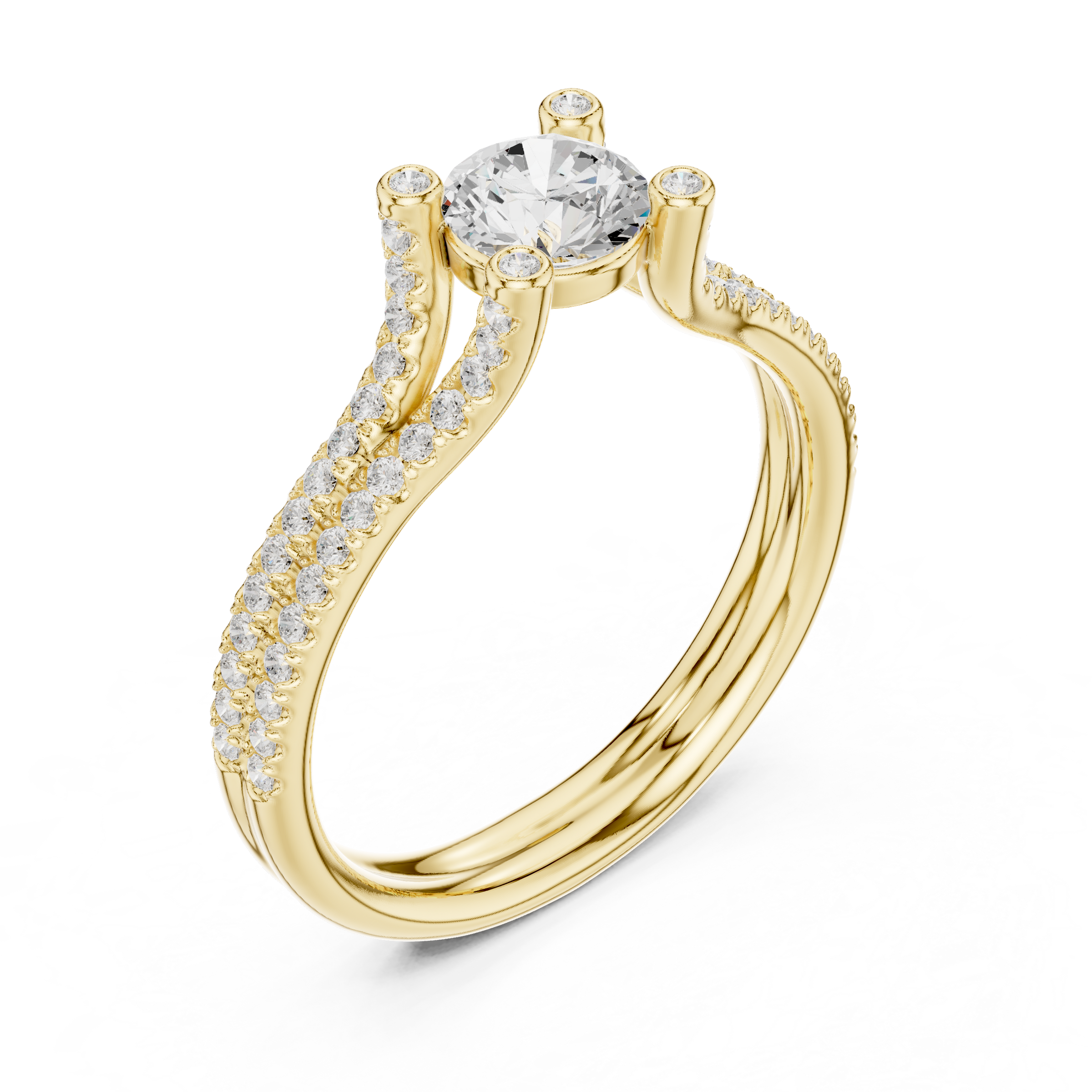 Crowned Radiance 1 Carat Round Lab Diamond Split Cathedral Engagement Ring