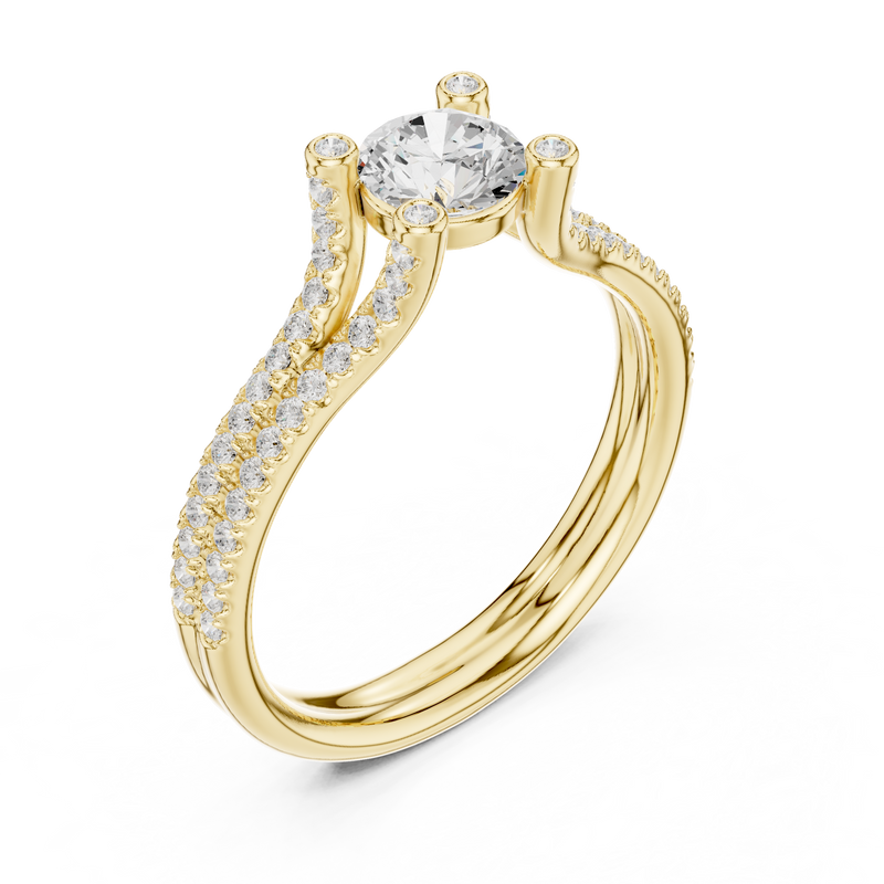 Crowned Radiance 1 Carat Round Lab Diamond Split Cathedral Engagement Ring