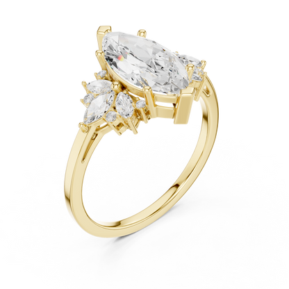 1.5 Carat Marquise-cut Centerpiece Cluster Lab Diamond Ring with Floral-inspired Arrangement