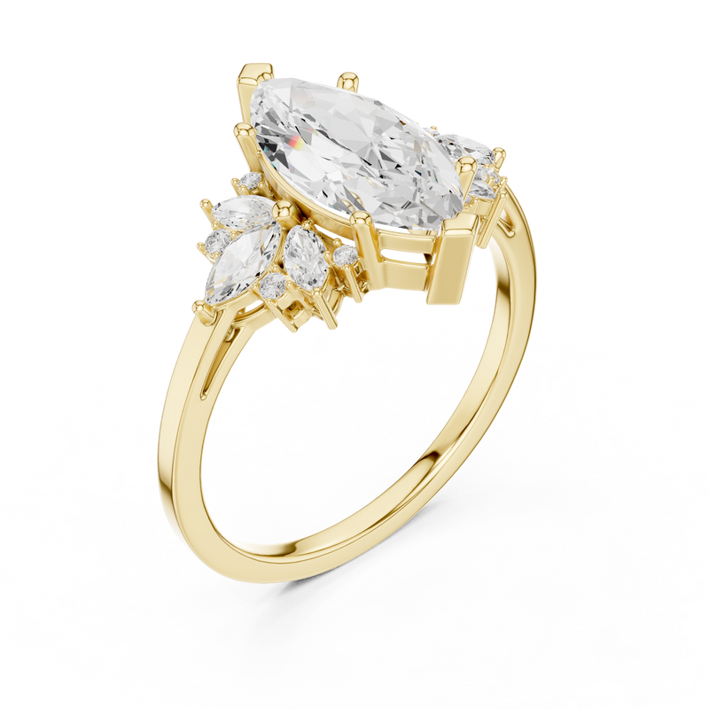 1.5 Carat Marquise-cut Centerpiece Cluster Lab Diamond Ring with Floral-inspired Arrangement