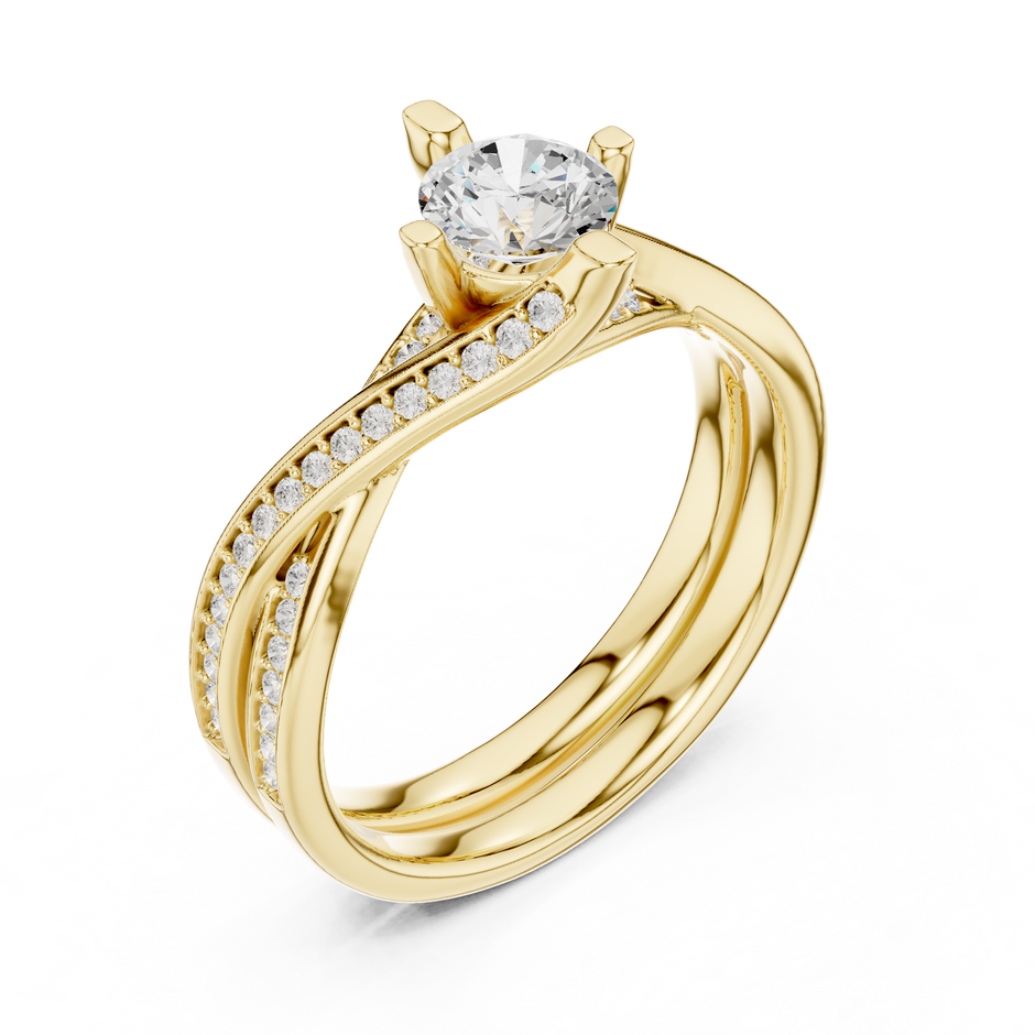 1 Carat Solitaire Lab Diamond Engagement Ring with Twisted Band in Yellow Gold