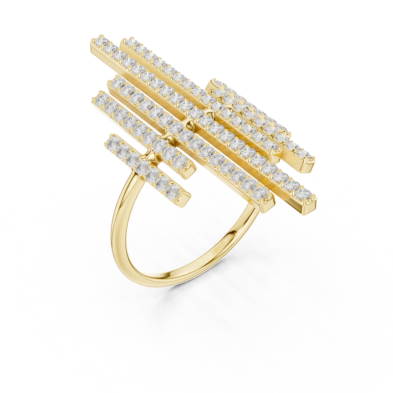 Midnight Skyline Spark Lab Diamond Bar Ring For Parties in Yellow Gold – view 2